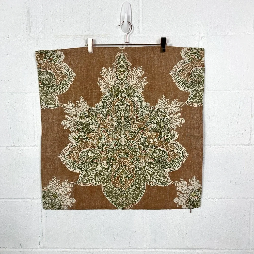 Pottery Barn Pillow Covers 2 Piece Linen Blend 24X24 Brown Floral Medallion BoHo